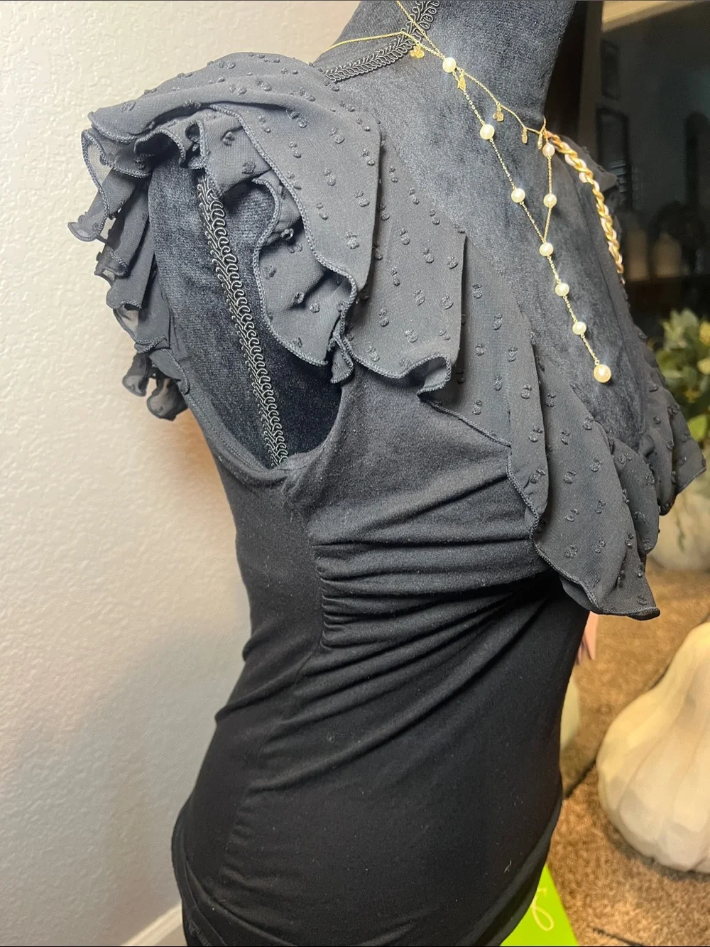 bebe Black Ruffled Detail Top - Picture 2 of 4